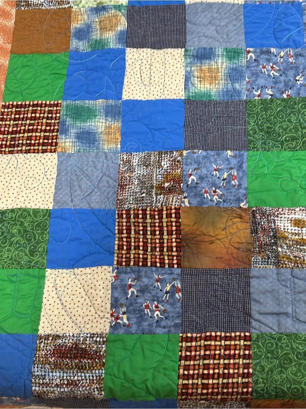 Handmade Quilt Blanket Sports Brown Green basketball‎ soccer volleyball baby boy